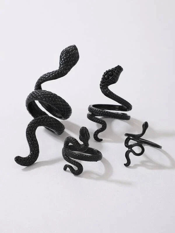 Anel design de cobra All Black - Kit 4 Peças