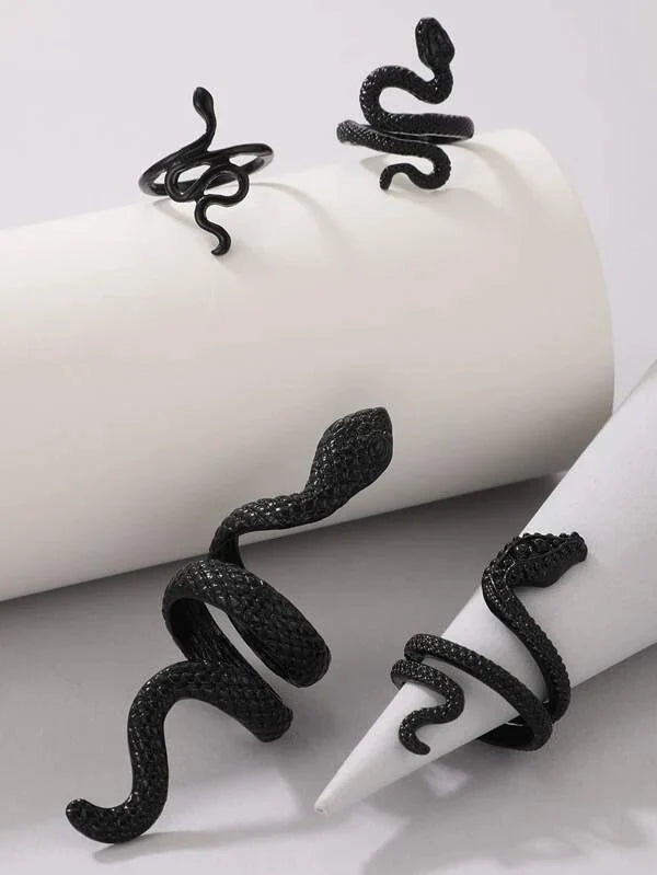Anel design de cobra All Black - Kit 4 Peças